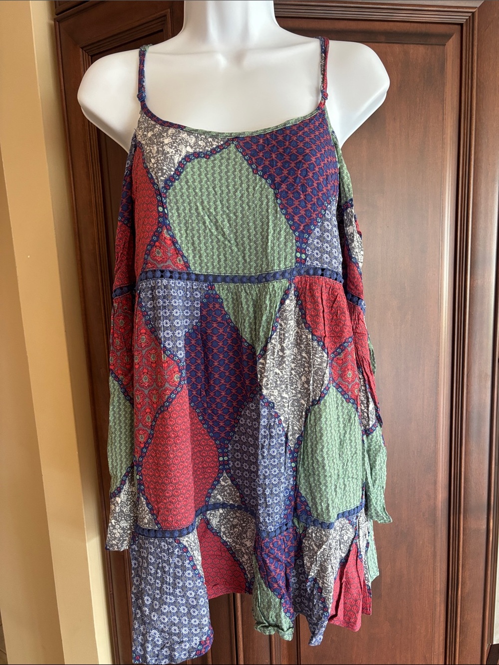 Patchwork Cold Shoulder Mini Dress in Multi Color